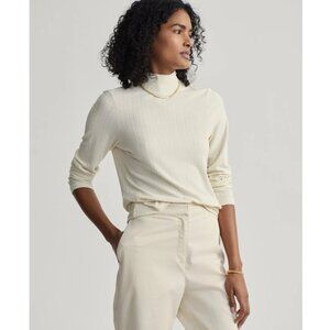 Varley Astrid Long Sleeve Turtleneck Fitted Rib Knit Tee Birch Cream Size M NWT